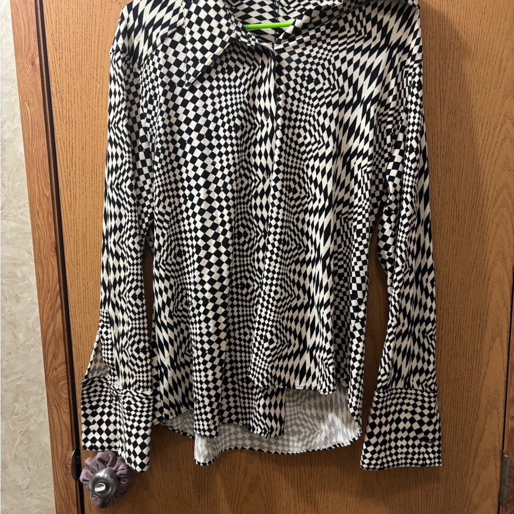 Zara Monochrome Checkered Blouse